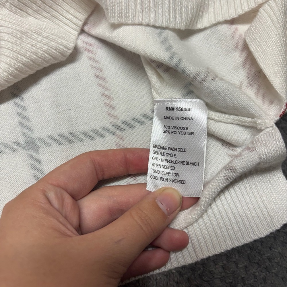 41 Hawthorn Womens White Grid Plaid Crew Neck Sweater WGS10536 Medium - Picture 4 of 7